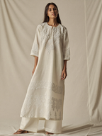 Ivory chikankari straight kurti with white pants