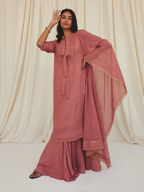 Dusty rose mulmul angrakha kurti with dupatta