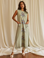 Sage green block-print A-line kurti