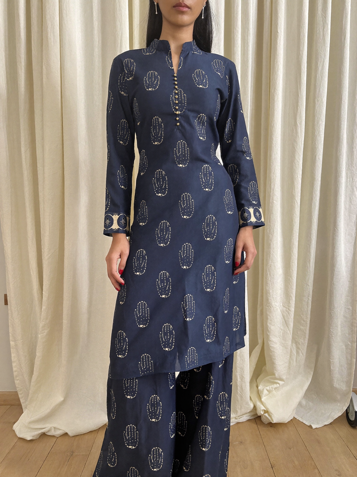 Indigo dabu print kurta with matching palazzo