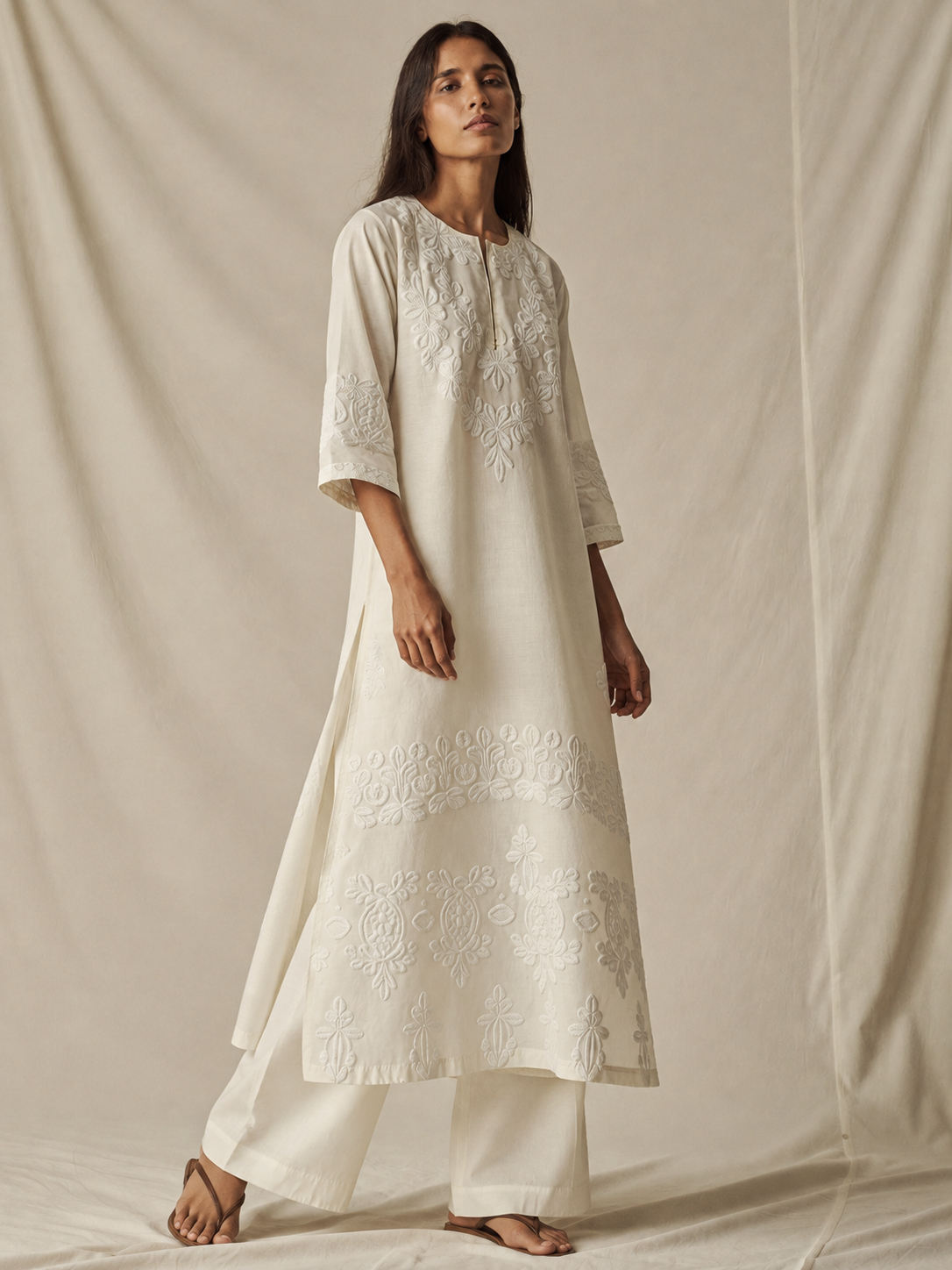 AI demo — Ivory Chikankari Straight Kurti, alternate view
