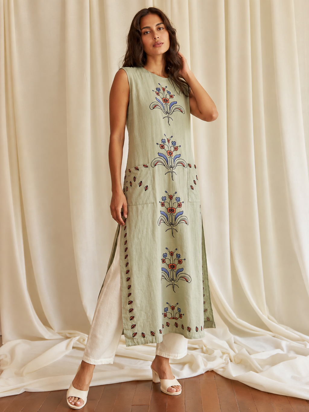 AI demo — Sage Block-Print A-Line Kurti, alternate view