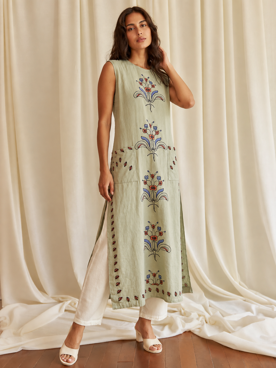 AI demo — Sage Block-Print A-Line Kurti, alternate view