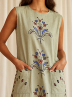 AI demo — Sage Block-Print A-Line Kurti, detail close-up