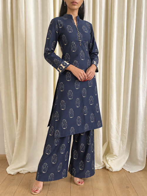 AI demo — Indigo Printed Co-ord Set, angle