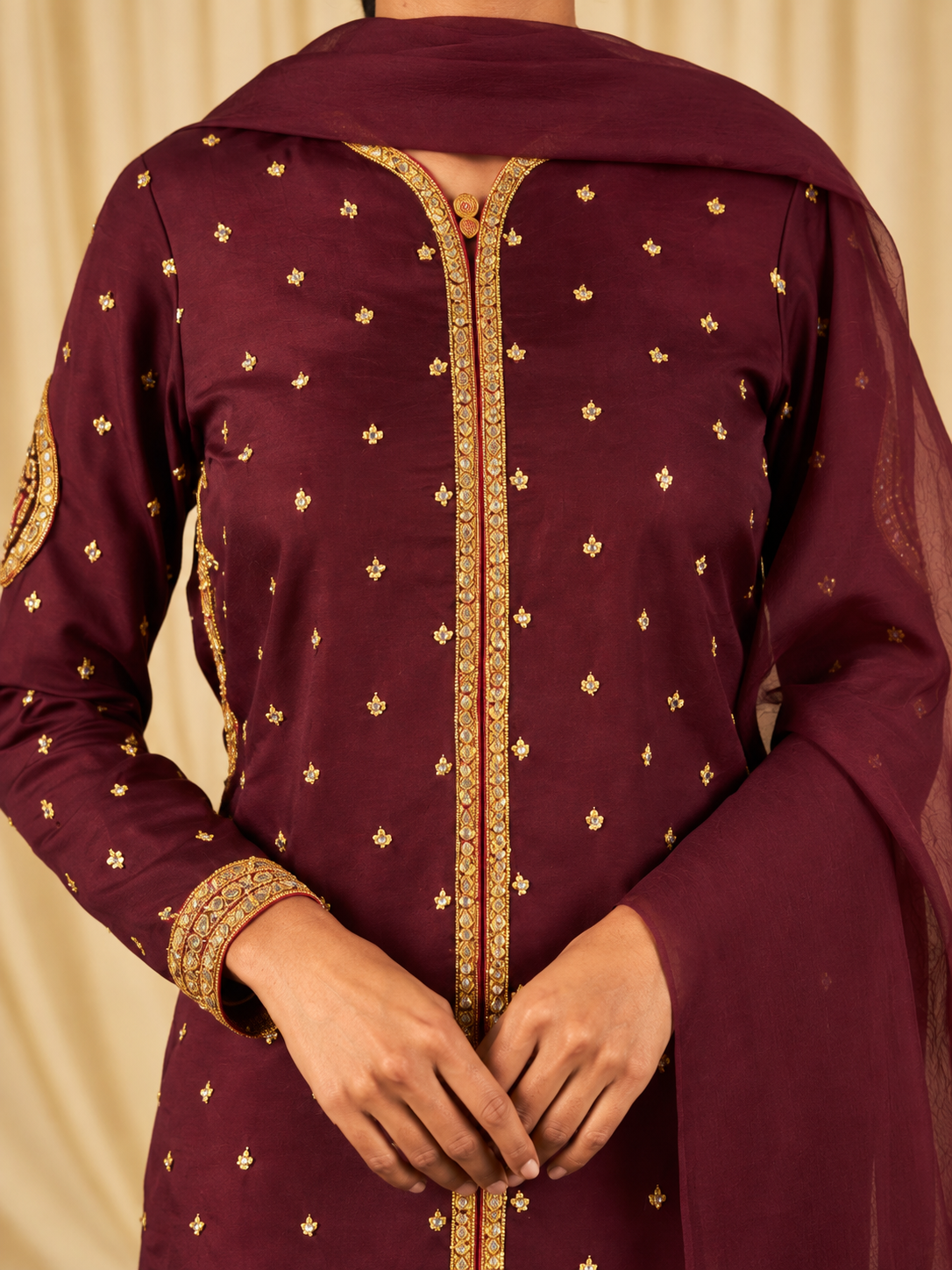 AI demo — Maroon Silk Sharara Set, detail