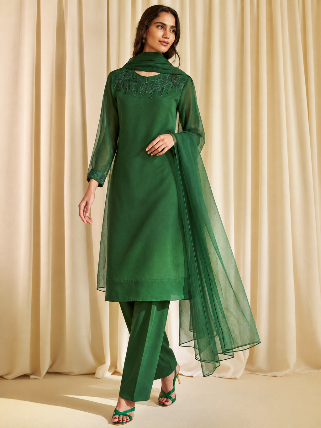 AI demo — Emerald Organza Kurta Set, angle