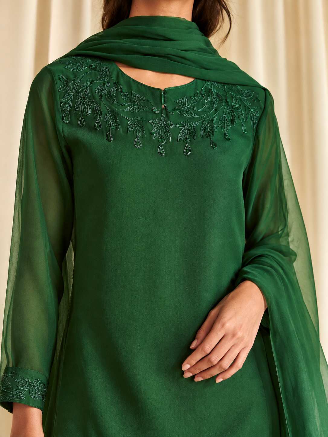 AI demo — Emerald Organza Kurta Set, detail